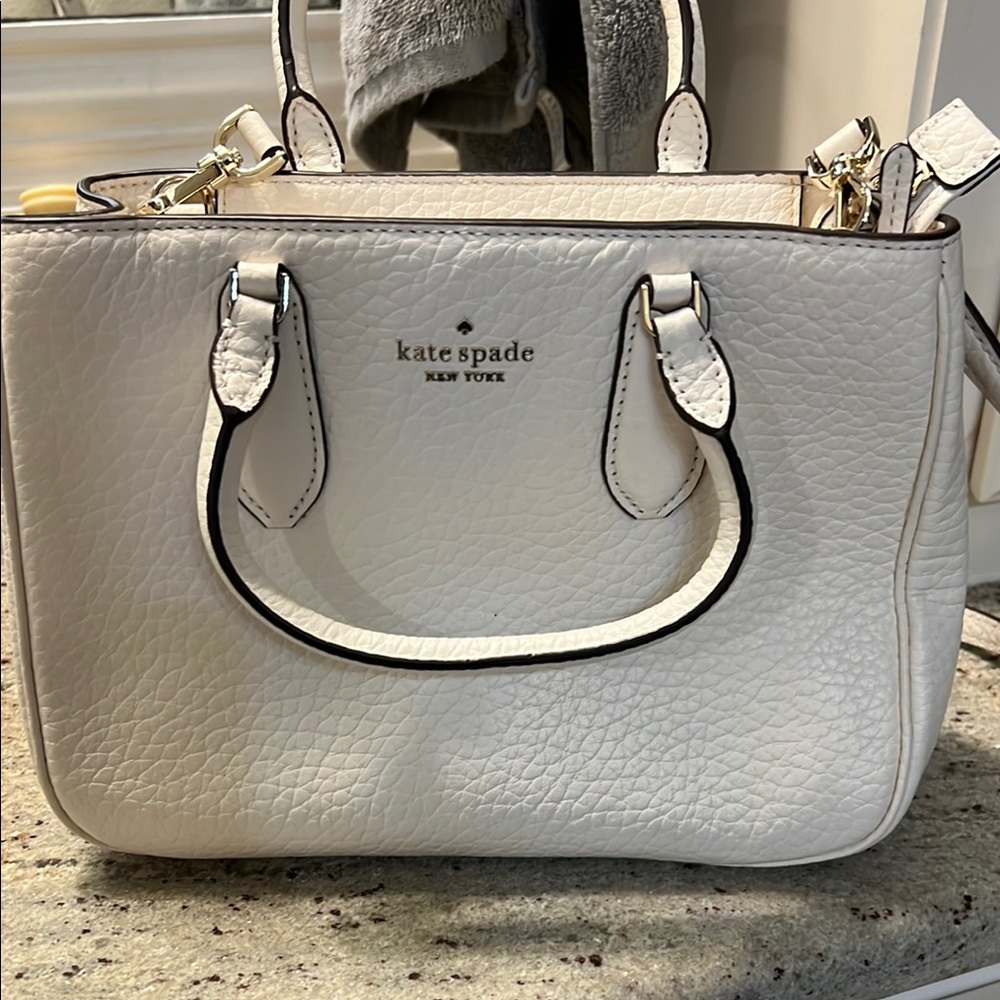 Kate Spade White Satchel with Textured Leather and Silver Hardware